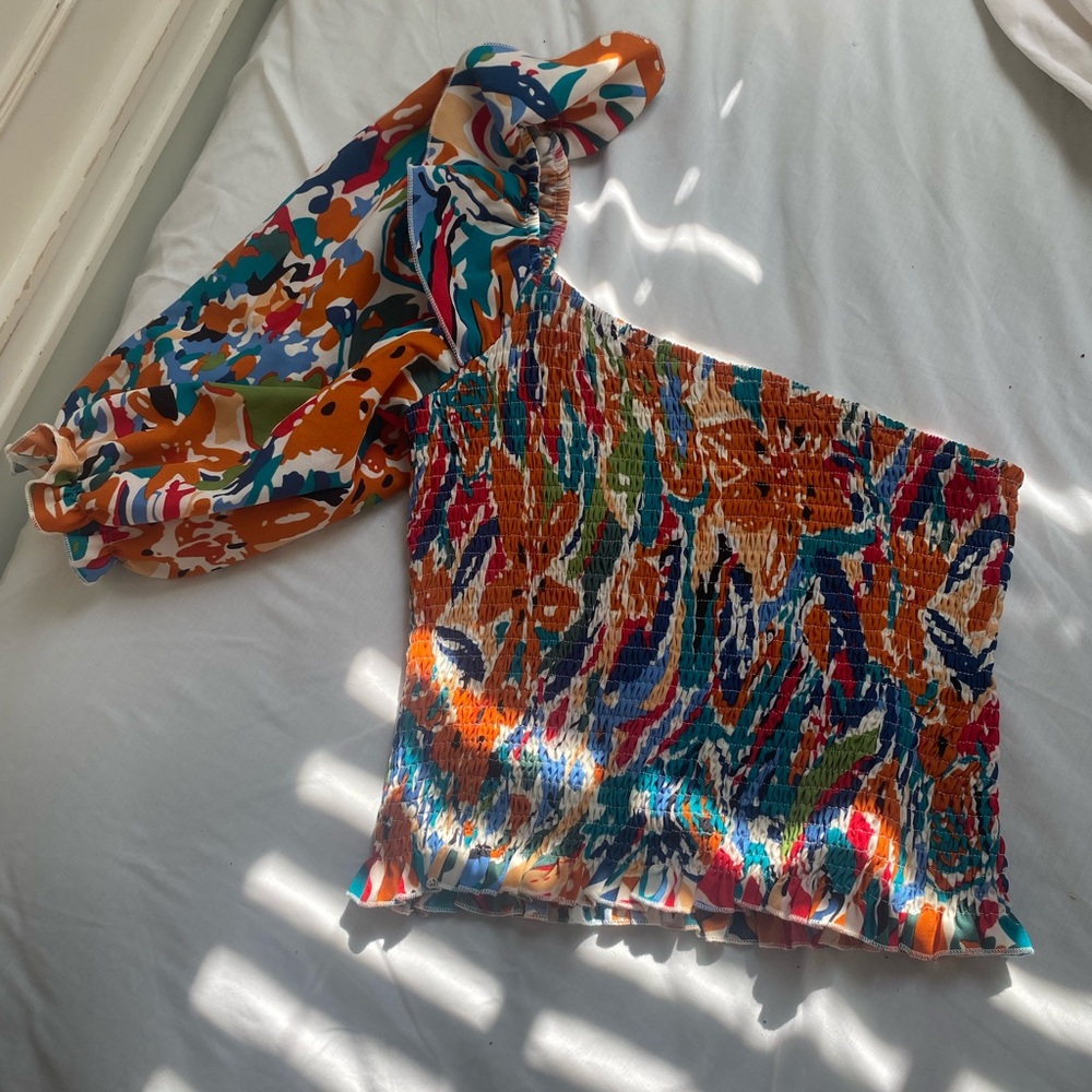 Colorful One-Shoulder Women's Top